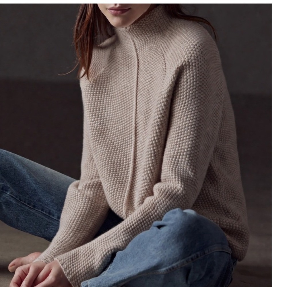 Aether Womens cashmere wool Waffle Knit Sweater Oatmeal large